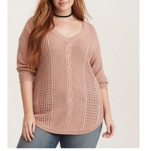 Torrid LUREX CABLE KNIT V-NECK SWEATER